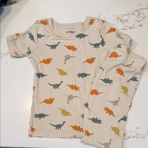 Old Navy Beige Kids Pajamas with Orange, Green, and Gray Dinosaur Print